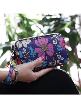 Floral Waterproof 3-Layer Wristlet Clutch Bag With Zipper Large Capacity Oxford